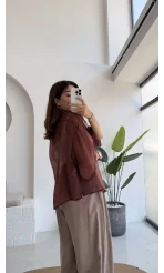 Andora Oversize İpeksi Gömlek - Tarçın - Kod: 4927