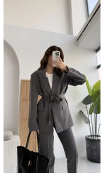 Antrasit Kemerli Ceket Pantolon Takım - KOD:9597