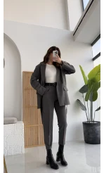 Antrasit Kemerli Ceket Pantolon Takım - KOD:9597