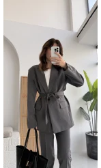 Antrasit Kemerli Ceket Pantolon Takım - KOD:9597