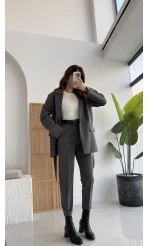 Antrasit Kemerli Ceket Pantolon Takım - KOD:9597