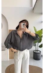 Antrasit Oversize Tensel Gömlek - Kod: 4612