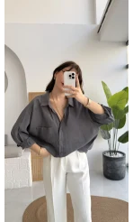 Antrasit Oversize Tensel Gömlek - Kod: 4612