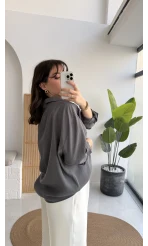 Antrasit Oversize Tensel Gömlek - Kod: 4612