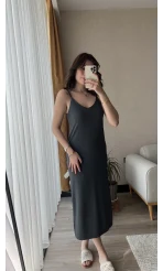 Antrasit Salaş Askılı Elbise