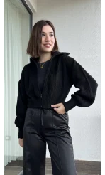 Antrasit Siyah Fermuarlı Hırka