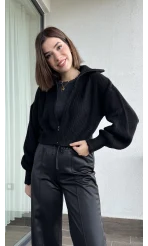 Antrasit Siyah Fermuarlı Hırka