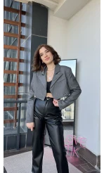 Antrasit Vatkalı Crop Ceket