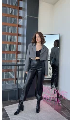 Antrasit Vatkalı Crop Ceket