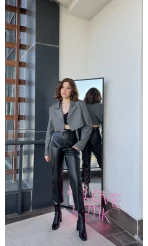 Antrasit Vatkalı Crop Ceket
