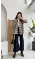 April Ekose Desenli Tek Cepli Gömlek - Bej