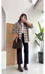 April Ekose Desenli Tek Cepli Gömlek - Bej