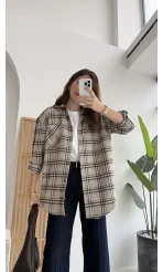 April Ekose Desenli Tek Cepli Gömlek - Bej