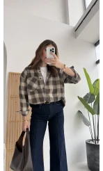 April Ekose Desenli Tek Cepli Gömlek - Kahverengi