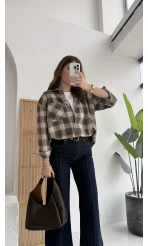 April Ekose Desenli Tek Cepli Gömlek - Kahverengi