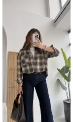 April Ekose Desenli Tek Cepli Gömlek - Kahverengi