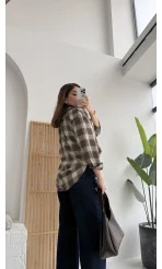 April Ekose Desenli Tek Cepli Gömlek - Kahverengi