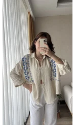 Aramis Nakış Detay Krem Gömlek