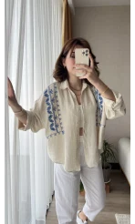 Aramis Nakış Detay Krem Gömlek