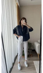 Aramis Nakış Detay Lacivert Gömlek