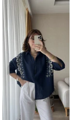 Aramis Nakış Detay Lacivert Gömlek