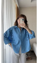 Aramis Nakış Detay Mavi Gömlek