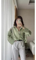 Aramis Nakış Detay Yeşil Gömlek