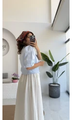 1017 - Arin Kolu Lastik Detay Bluz - Bebe Mavisi