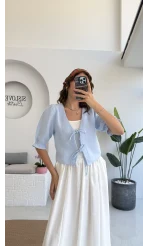 1017 - Arin Kolu Lastik Detay Bluz - Bebe Mavisi