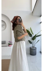 1017 - Arin Kolu Lastik Detay Bluz - Haki