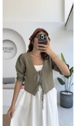 1017 - Arin Kolu Lastik Detay Bluz - Haki