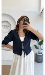 1017 - Arin Kolu Lastik Detay Bluz - Lacivert