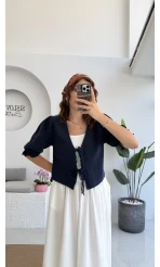 1017 - Arin Kolu Lastik Detay Bluz - Lacivert