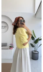 1017 - Arin Kolu Lastik Detay Bluz - Sarı