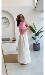 1017 - Arin Kolu Lastik Detay Bluz - Şeker Pembesi