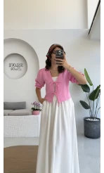 1017 - Arin Kolu Lastik Detay Bluz - Şeker Pembesi