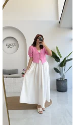 1017 - Arin Kolu Lastik Detay Bluz - Şeker Pembesi