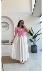 1017 - Arin Kolu Lastik Detay Bluz - Şeker Pembesi