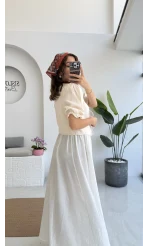 1017 - Arin Kolu Lastik Detay Bluz - Taş