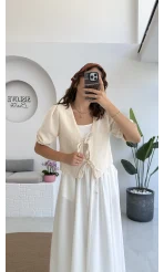 1017 - Arin Kolu Lastik Detay Bluz - Taş