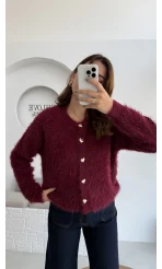 Arjana Kalp Düğmeli Sakallı Hırka - Bordo - Kod: 25502