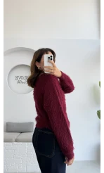 Arjana Kalp Düğmeli Sakallı Hırka - Bordo - Kod: 25502