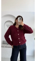Arjana Kalp Düğmeli Sakallı Hırka - Bordo - Kod: 25502