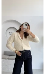 Arjana Kalp Düğmeli Sakallı Hırka - Ekru - Kod: 25502