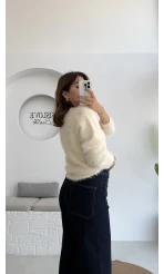 Arjana Kalp Düğmeli Sakallı Hırka - Ekru - Kod: 25502