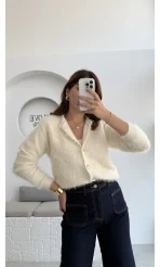 Arjana Kalp Düğmeli Sakallı Hırka - Ekru - Kod: 25502