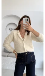 Arjana Kalp Düğmeli Sakallı Hırka - Ekru - Kod: 25502