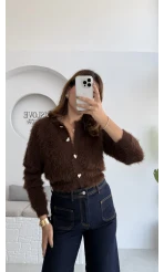 Arjana Kalp Düğmeli Sakallı Hırka - Kahverengi - Kod: 25502