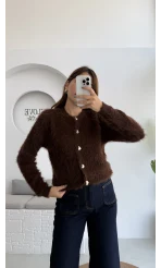 Arjana Kalp Düğmeli Sakallı Hırka - Kahverengi - Kod: 25502