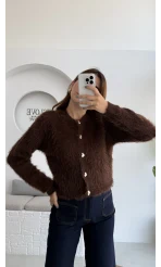 Arjana Kalp Düğmeli Sakallı Hırka - Kahverengi - Kod: 25502